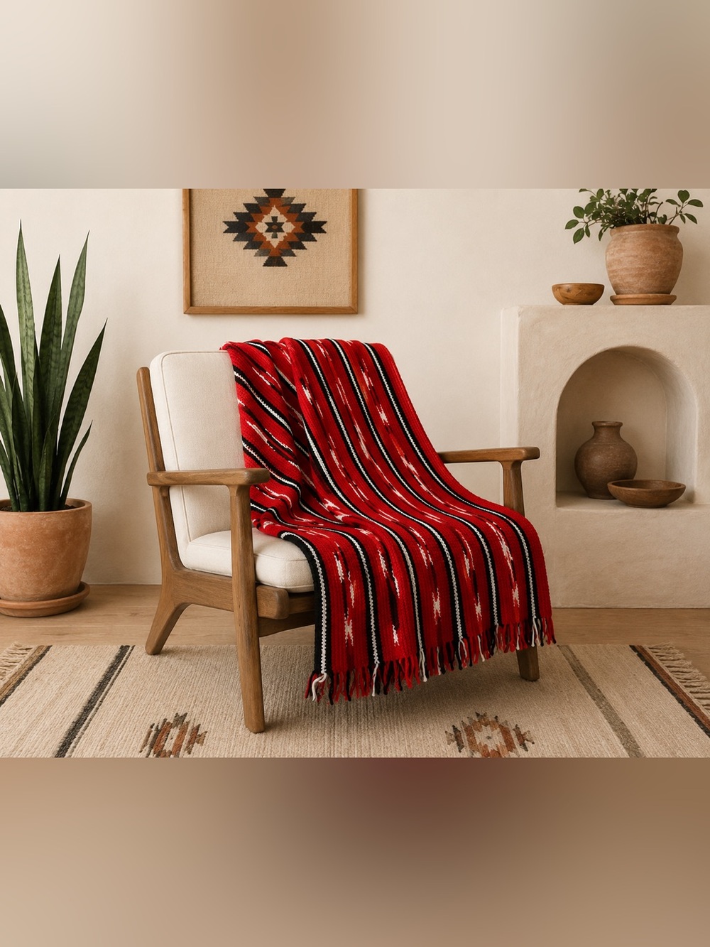 READ Vintage Handmade Crochet Southwestern Throw Blanket 52x33 Repair